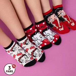 Betty Boop x 3 Pairs Soft & Breathable Moisture-Wicking Casual Lady Ankle Socks